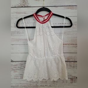 Zara white S eyelet haulter with red neckband